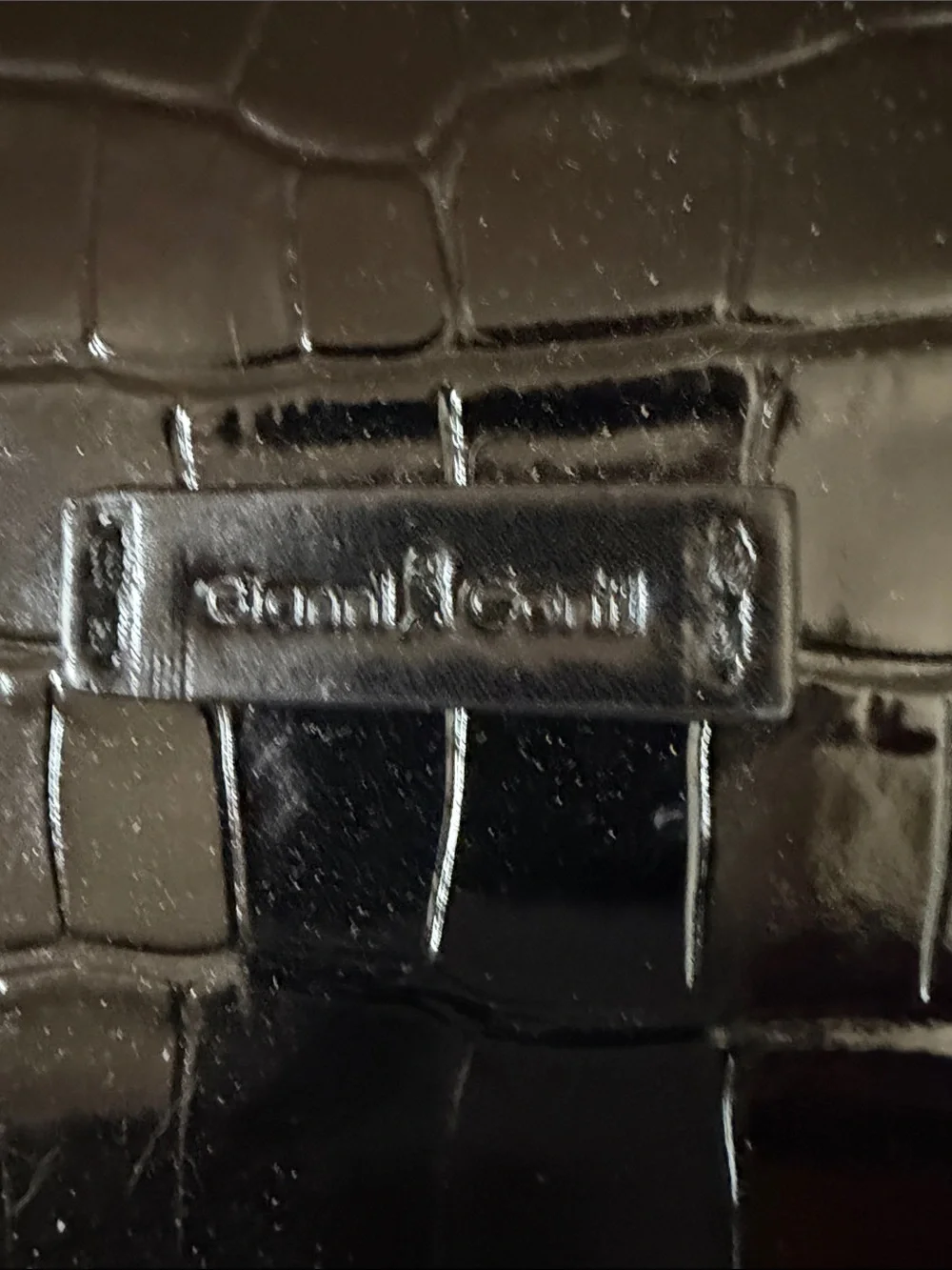 Gianni Bini Black Croc-Embossed Patent Satchel with Detachable Strap